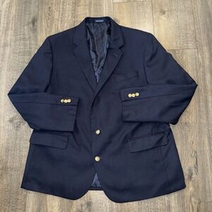 Stafford Wool Sport Coat Mens 44R Gold Button Blue Blazer Suit Jacket Work
